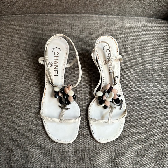 CHANEL Shoes - Vintage white Chanel beaded strappy heels